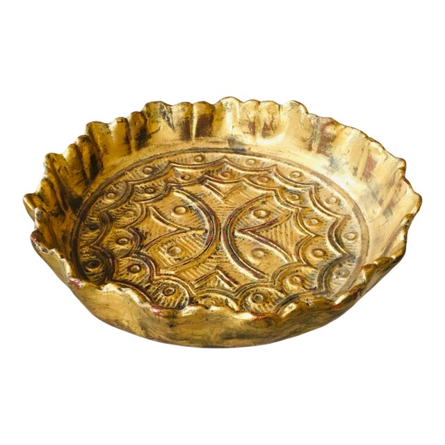 Italian Gilded Terra Cotta Charger With Embossed Pattern For Sale