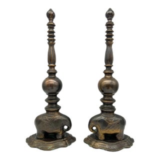Vintage Brass Elephant Andiron-Style Mantel Decor – Hollywood Regency / Boho Global For Sale