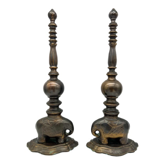 Vintage Brass Elephant Andiron-Style Mantel Decor – Hollywood Regency / Boho Global For Sale