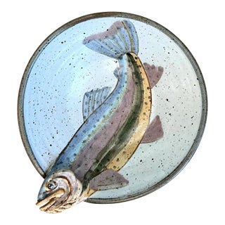 Vintage Handcrafted Fish Design Pottery Bowl For Sale