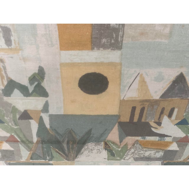 Wood Framed Large Vintage Decorative Linen With Cityscape For Sale - Image 7 of 12