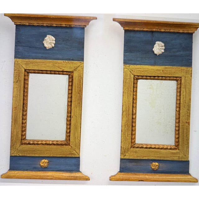 Gustavian (Swedish) Vintage Blue and Gold Gustavian Twin Mirrors, Set of 2 For Sale - Image 3 of 7