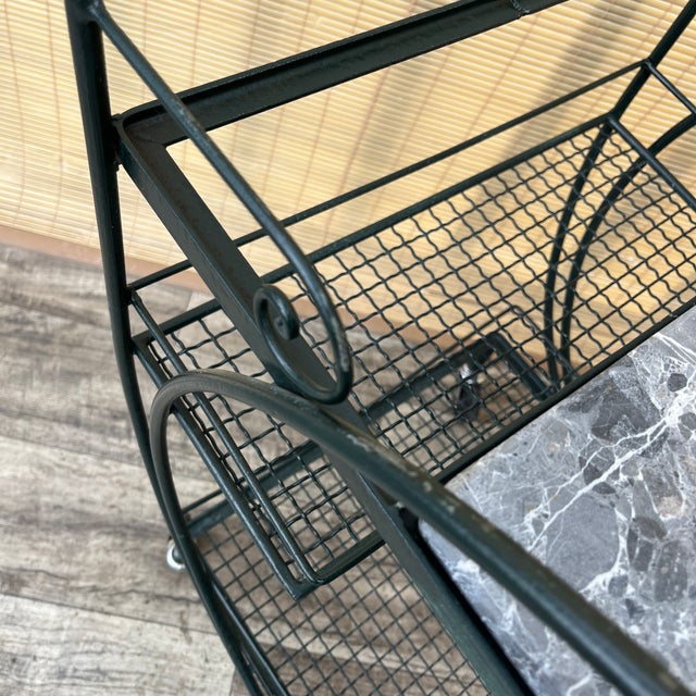 Mid Century Wrought Iron Marble Top Patio Serving Cart in the Salterini Style. Circa 1960s For Sale - Image 16 of 17