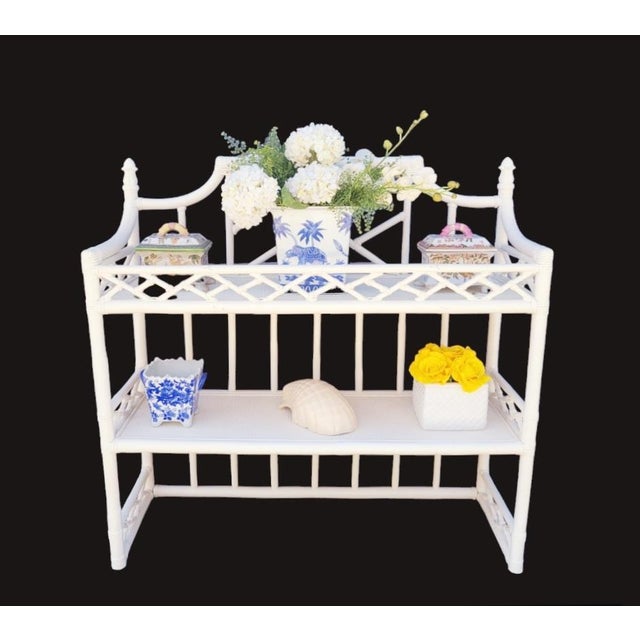 White Vintage Huge White Chinese Chippendale Pagoda Rattan 2 Shelf Wall Etagere Display Shelf For Sale - Image 8 of 8