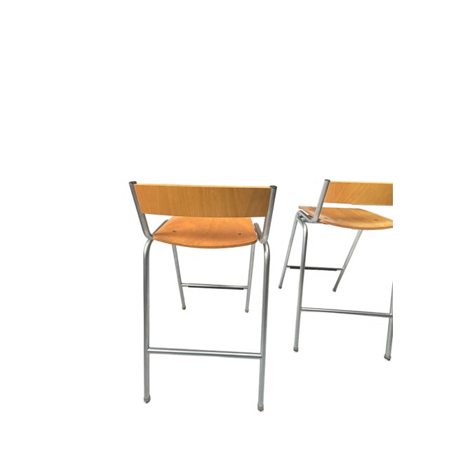 Vintage Industrial Style Metal and Wood Stools For Sale - Image 4 of 5