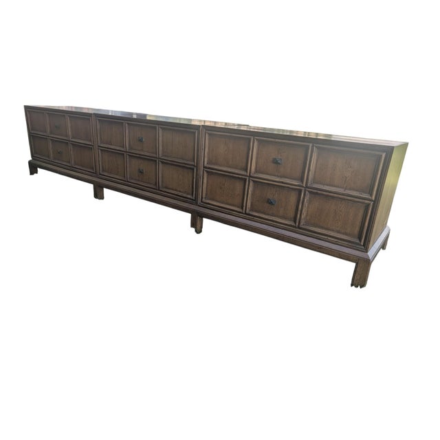 1960s Henredon "Custom Folio Three" 102" Modular Brutalist Credenza / Media Console For Sale - Image 15 of 16