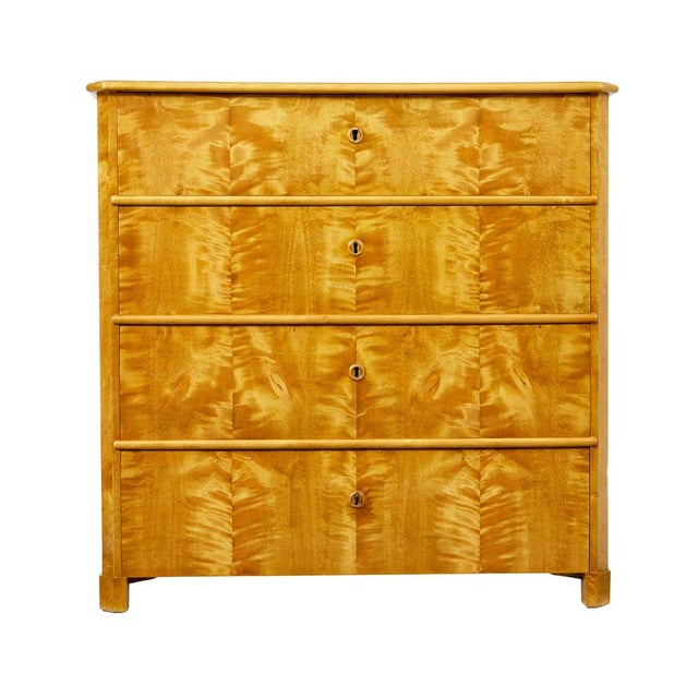 swedish 19th century birch chest of drawers circa 1880. simple but elegant scandinavian chest of drawers, veneered in...