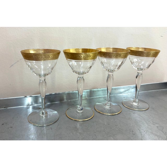 1930s Tiffin Gold-Rimmed Champagne Coupes Set of 4 For Sale - Image 4 of 4