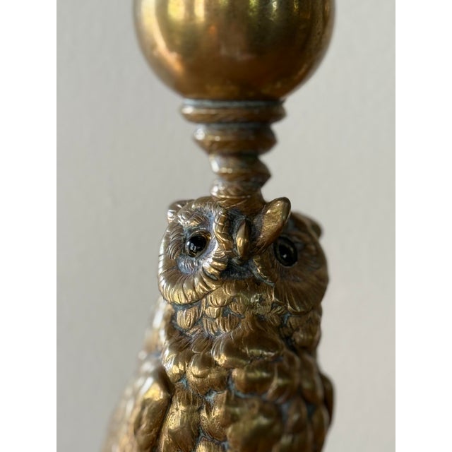 Bronze Pair of Owl Candlesticks For Sale - Image 8 of 10
