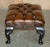 Vintage Pair of Chesterfield Chestnut Brown Leather Wingback Armchairs & Footstools For Sale - Image 18 of 18