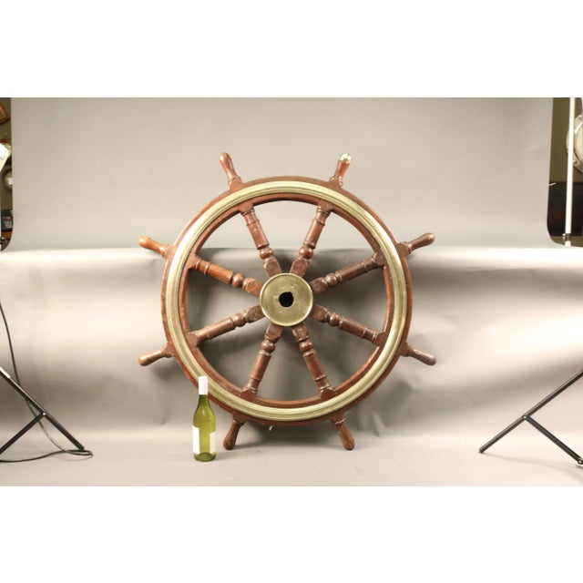 Nautical Authentic Wooden Ship's Wheel For Sale - Image 3 of 3