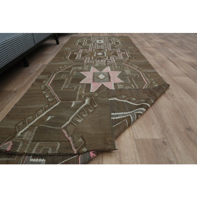1970s Vintage Turkish Oushak Handmade Wool Cotton Green Runner Rug For Sale - Image 4 of 11
