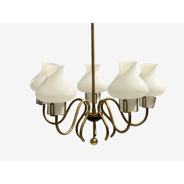 Swedish Modern, Pendant Light, Brass, Opal Glass, Sweden, 1950s For Sale - Image 4 of 9