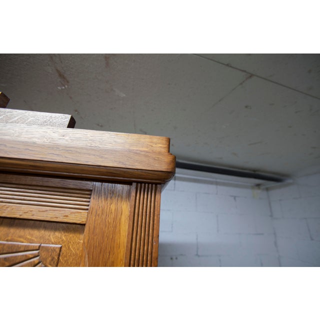 Art Deco Carved Oak Wardrobe, 1934 For Sale - Image 9 of 18