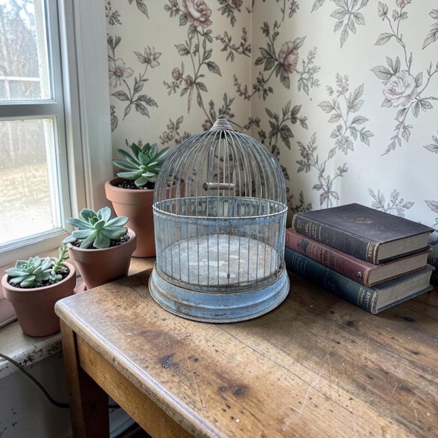 American Antique Birdcage Hendryx Company Blue Metal Wire For Sale - Image 3 of 12