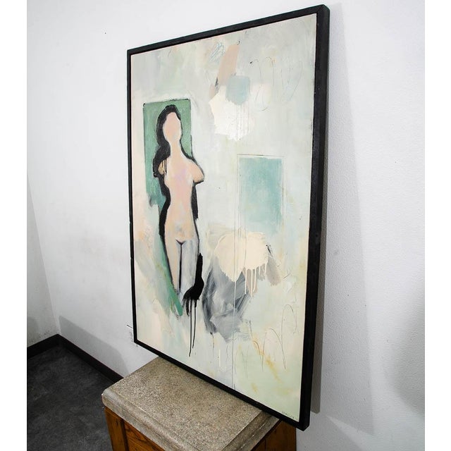 Signed abstract modern female form / woman in black green and white. Canvas Framed in wood. Signed by "Bradley"