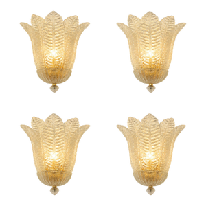 Contemporary Venetian Transparent Graniglia “Leaf” Murano Glass Wall Sconces — Set of Four