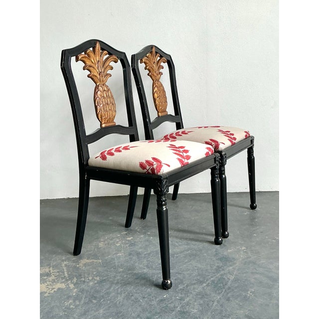 Black Vintage Gilt Pineapple Side Chairs - A Pair For Sale - Image 8 of 11