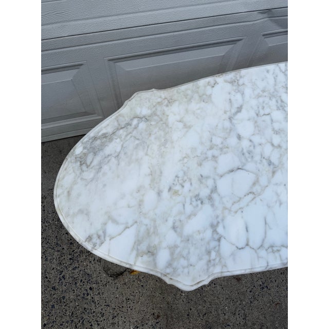 Vintage French Louis XV Style Marble-Top Coffee Table With Carved Floral Apron and Cabriole Legs For Sale - Image 9 of 12