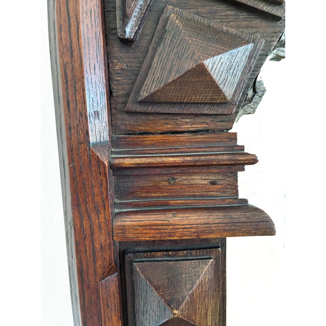 Antique Spanish Revival Oak Wall Mirror With Geometric Carving For Sale - Image 6 of 11