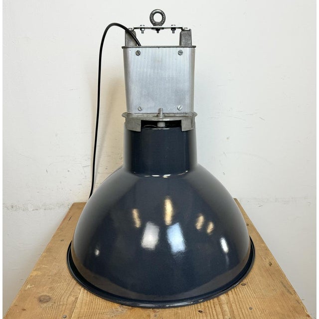 French Industrial Dark Blue Enamel Pendant Lamp from Mazda, 1960s For Sale - Image 14 of 18