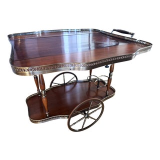 Mid-Century Bar Cart with Folding Leaves and Brass Gallery, 1960s For Sale
