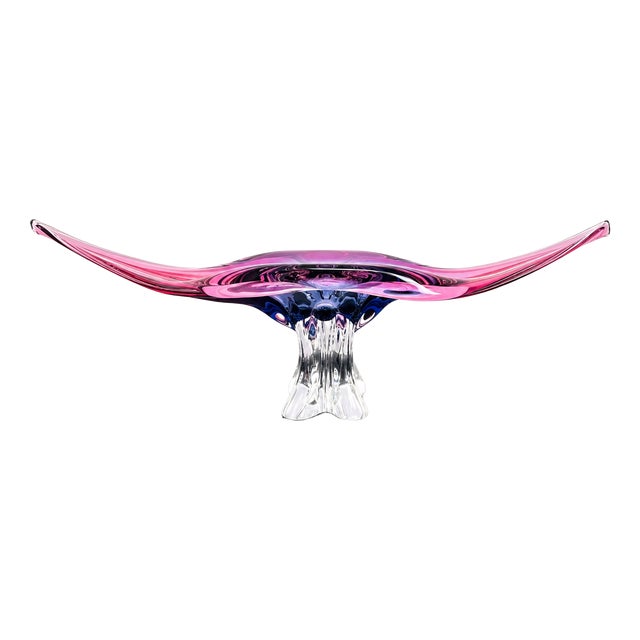 Pink and Purple Art Glass Centerpiece Bowl for Chřibská, Czechoslovakia, 1960s For Sale