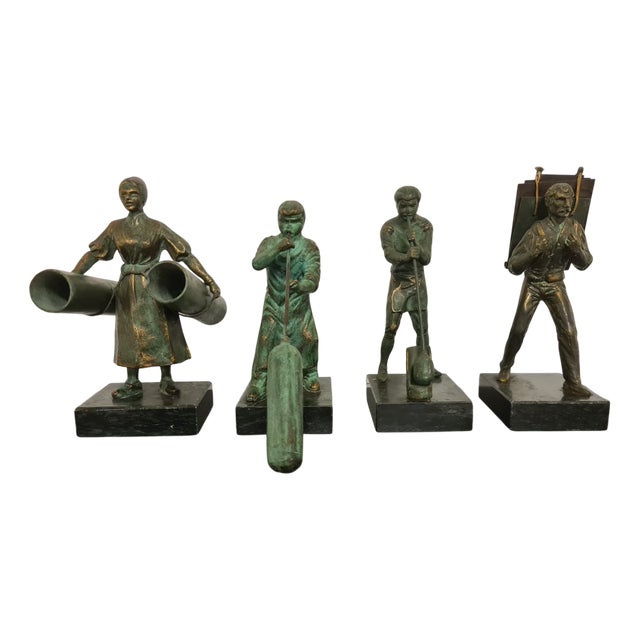Bronze Figures Depicting Glass Process, 1980s, Set of 4 For Sale