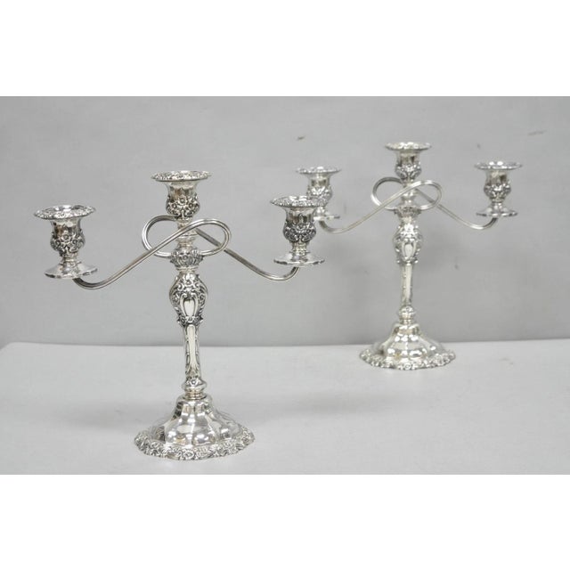 Vintage International Silver Co Countess Silver Plated 3 Arm Candelabra - Pair For Sale - Image 17 of 17