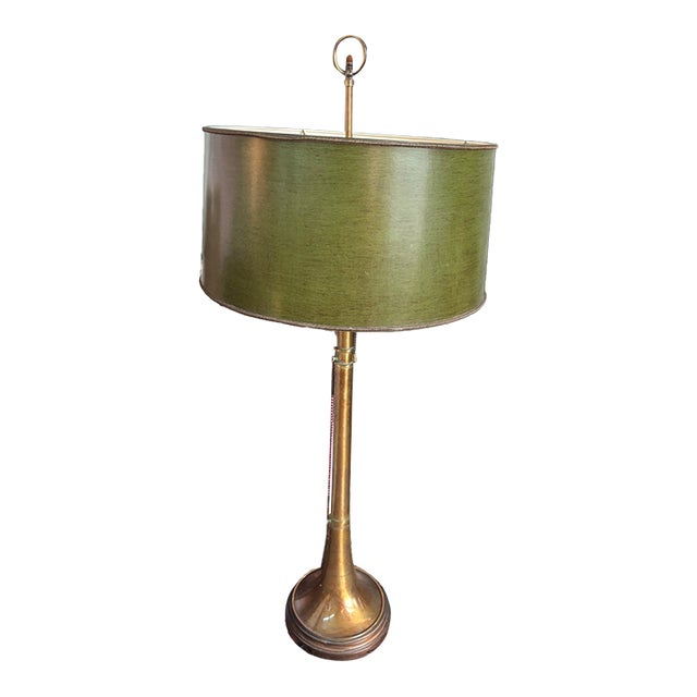 Vintage Frederick Cooper Brass Floor Lamp With Original Green Shade For Sale