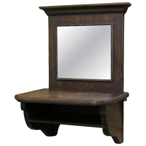 Gold Oak Wall Hanging Mirror with Shelf, 1920 For Sale - Image 8 of 8