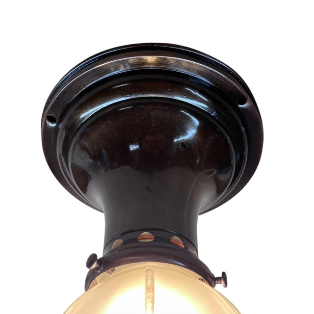 Traditional 1910s Greek Key Ceiling Light Original Fixture With Original Finish #2592 For Sale - Image 3 of 4