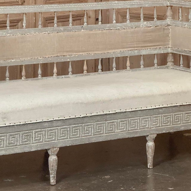 Antique White 18th Century Swedish Gustavian Neoclassical Scraped Painted Bench For Sale - Image 8 of 18