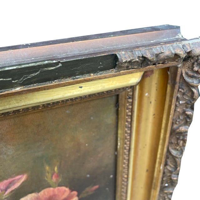 Mid 19th Century Mid to Late 1800s Oil on Panel Still Life of Pink Roses. For Sale - Image 5 of 8