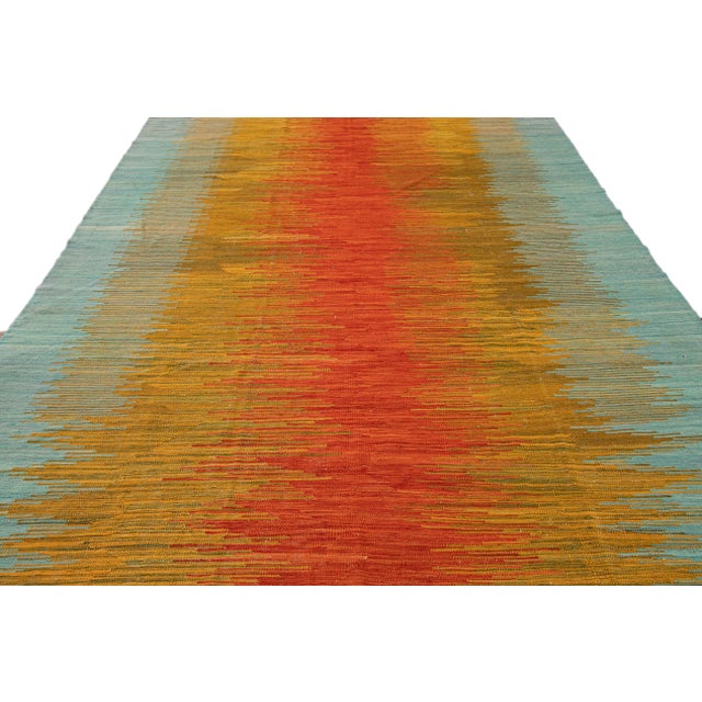 Abstract Modern Kilim Flatweave Multicolor Abstract Wool Rug For Sale - Image 3 of 9