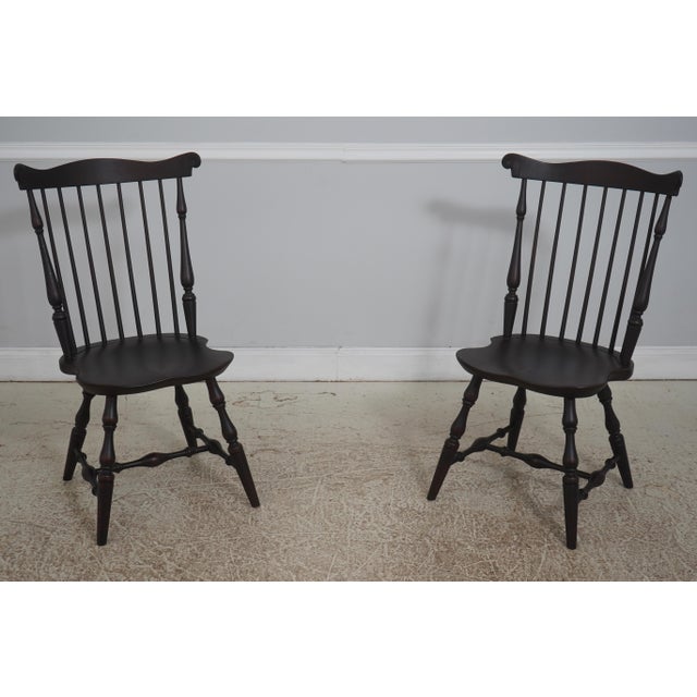 Set of 8 Black Crackle Painted Finish Windsor Dining Room Chairs For Sale - Image 13 of 18