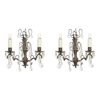 Brass and Crystal Wall Lights, Early 1900s, Set of 2 For Sale