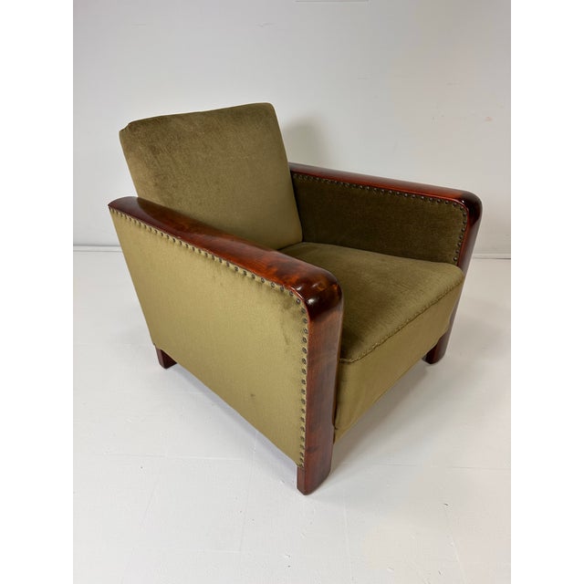 Swedish Art Deco Chair , 1930's. Stained Mahogany. More recently upholstered in green velvet.