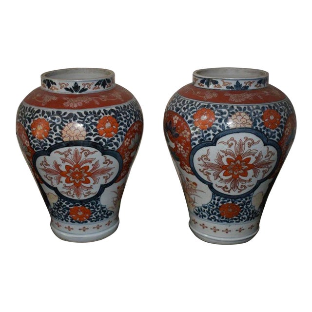 Pair of 19th or Early 20th Century Baluster Turned Japanese Imari Vases For Sale