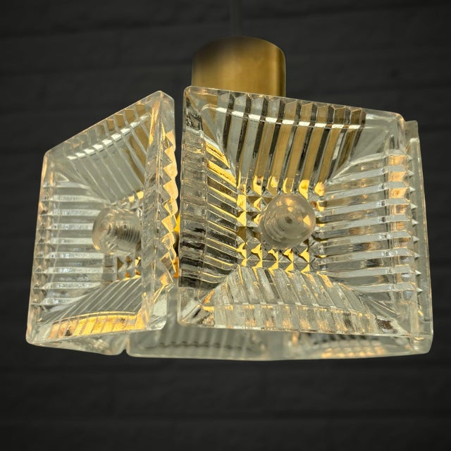 Gold Pendant Lamps in Brass and Glass by Carl Fagerlund for Orrefors, Sweden, 1960s, Set of 2 For Sale - Image 8 of 11