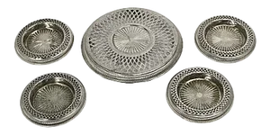 1920s French Silver Plate Wine Coasters, 5 Pcs