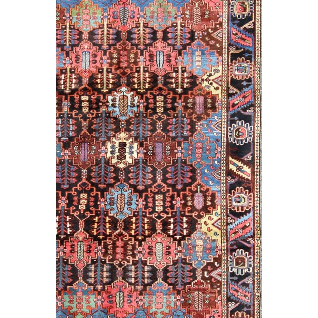 Persian Antique Persian Bakhtiari Rug in Charcoal, Brown, Blue, Yellow and Green For Sale - Image 3 of 9