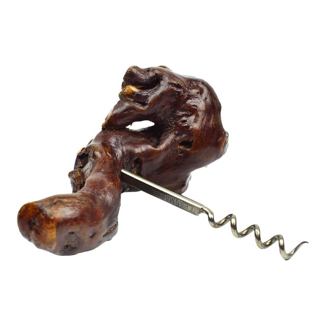 Mid 20th Century Franmara French Natural Grapevine Wood Handle Corkscrew Wine Bottle Opener For Sale