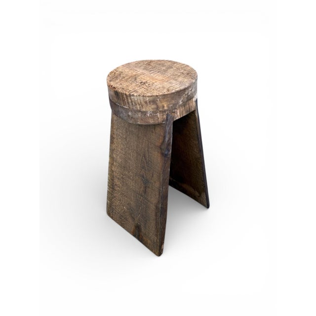 Wood 20" - Handcrafted Sculptural Solid Wood Espresso "Halo" Stool For Sale - Image 7 of 11
