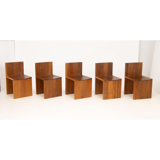 Zach Hadlock Platform Walnut Dining Chairs, 5 For Sale - Image 4 of 12