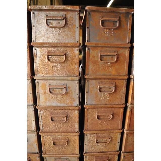 Mid 20th Century Vintage Lyon Aurora Il Steel Metal American Industrial 23" Stackable Storage Bin For Sale - Image 5 of 12