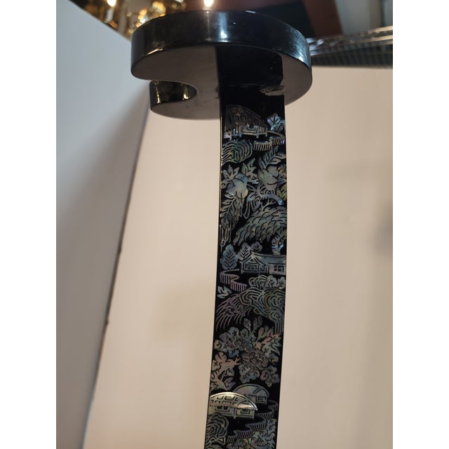 1920s Antique Japanese Sword Stand: Black Lacquer With Abalone Inlay For Sale - Image 5 of 10