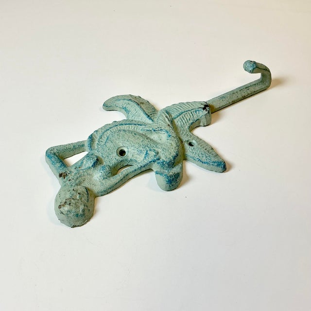 1970s Vintage Nautical Coastal Cast Iron Verdigris Mermaid Wall Hook. For Sale - Image 11 of 16