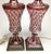 Traditional Antique Bohemian Regency Ruby Red Flashed Glass Lamps Pair Diamond Pattern - a Pair For Sale - Image 3 of 7