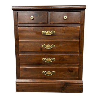 Vintage Ethan Allen Antiqued Pine Old Tavern Crp Three Drawer Dresser Commode For Sale